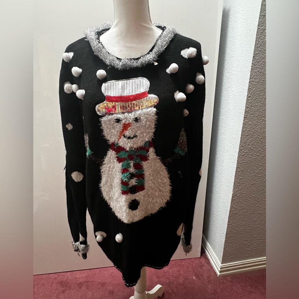 Festive Black Sweater with Candy Ornaments